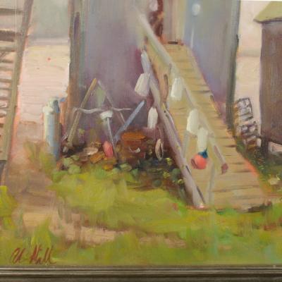 Alison Hill American Late 20th Century Fishing shacks painting 