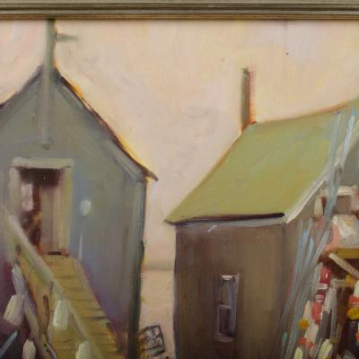 Alison Hill American Late 20th Century Fishing shacks painting 