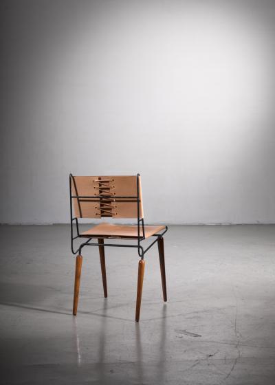 Allan Gould Allan Gould Minimalist Leather and Iron Chair USA 1950s