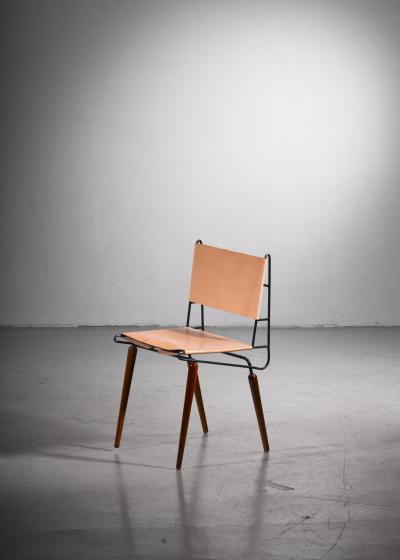 Allan Gould Allan Gould Minimalist Leather and Iron Chair USA 1950s