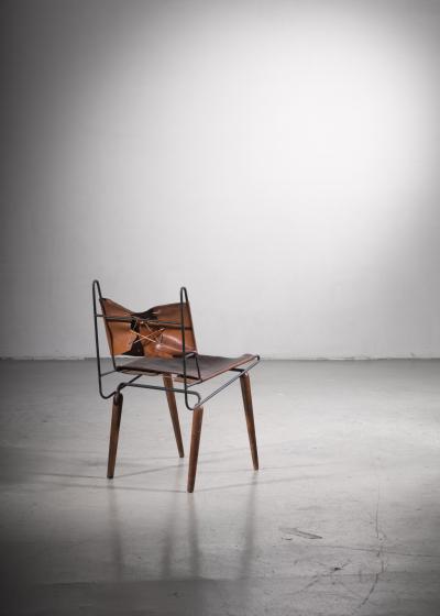 Allan Gould Allan Gould Minimalist Leather and Iron Chair USA 1950s