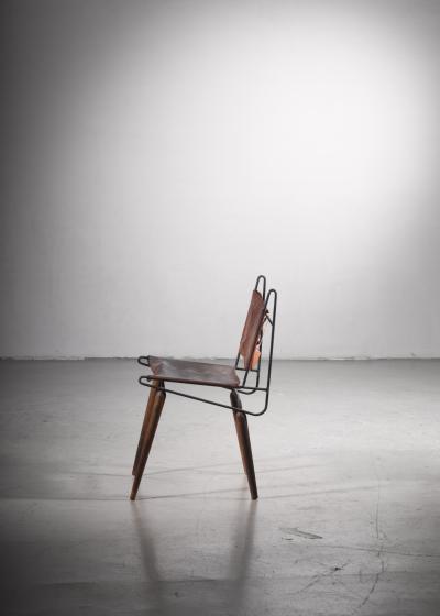 Allan Gould Allan Gould Minimalist Leather and Iron Chair USA 1950s
