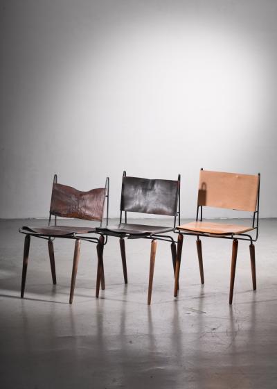 Allan Gould Allan Gould leather iron and wood chair USA 1950s