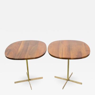 Allan Gould Pair of Elegant Side Tables in Brass and Wood by Allan Gould