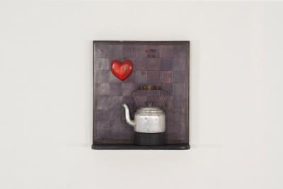 Alma Allen Max Neufeldt Heart and Kettle Assemblage Collage Santa Barbara 1975