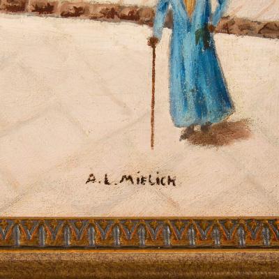 Alphons Leopold Mielich Antique Orientalist oil painting of a street scene by A L Mielich