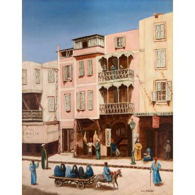 Alphons Leopold Mielich Antique Orientalist oil painting of a street scene by A L Mielich