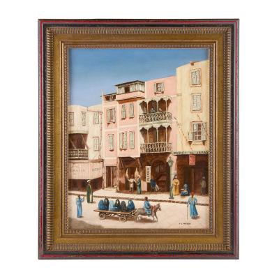 Alphons Leopold Mielich Antique Orientalist oil painting of a street scene by A L Mielich