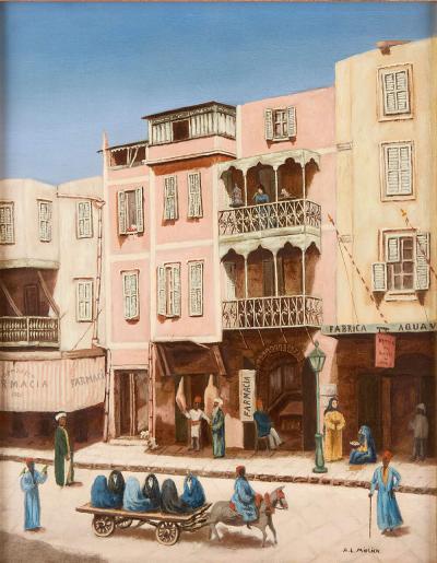 Alphons Leopold Mielich Antique Orientalist oil painting of a street scene by A L Mielich
