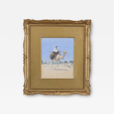 Alphons Leopold Mielich Orientalist watercolour painting of a man riding a camel by Alphons L Mielich