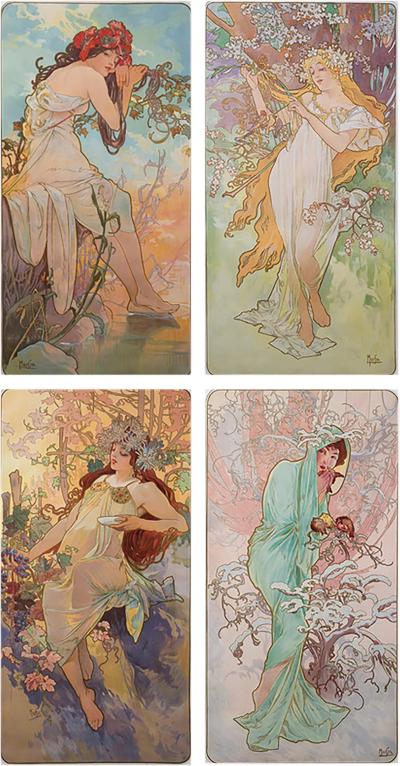 Alphonse Mucha Les Saisons The Seasons Set of Four Lithographs