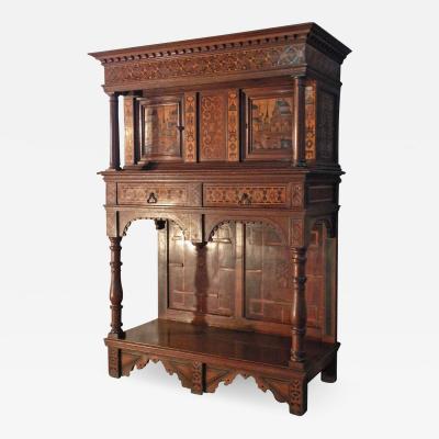 Alpine 19th Century Baroque Revival Inlaid Dressoir Cabinet