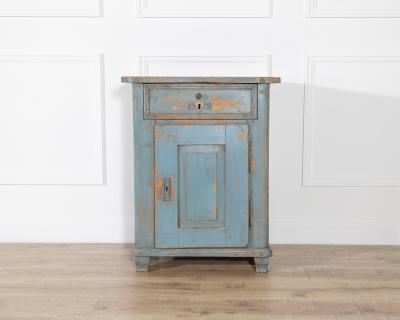 Alpine Blue Painted Fir Wood Cabinet from Cortina d Ampezzo Late 18th Century