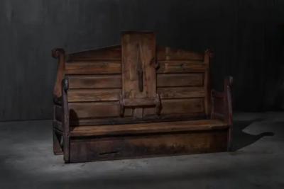 Alpine Monastic Bench with Folding Table France 19th Century