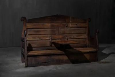 Alpine Monastic Bench with Folding Table France 19th Century