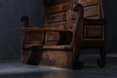 Alpine Monastic Bench with Folding Table France 19th Century