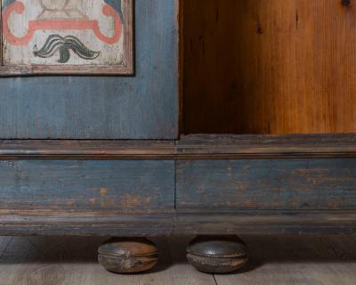 Alpine late 18th Century Blue Painted Wardrobe with Hand Painted