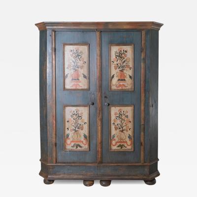 Alpine late 18th Century Blue Painted Wardrobe with Hand Painted