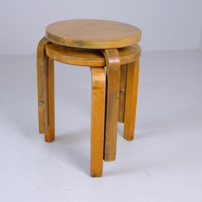 Alvar Aalto A Pair of Wooden Mid Century Modern Alvar Aalto Stools Model 60 Artek 1950s