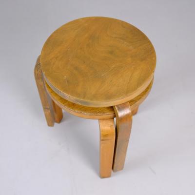 Alvar Aalto A Pair of Wooden Mid Century Modern Alvar Aalto Stools Model 60 Artek 1950s