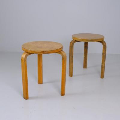 Alvar Aalto A Pair of Wooden Mid Century Modern Alvar Aalto Stools Model 60 Artek 1950s