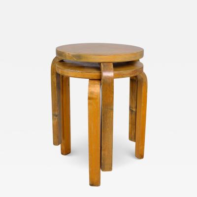Alvar Aalto A Pair of Wooden Mid Century Modern Alvar Aalto Stools Model 60 Artek 1950s