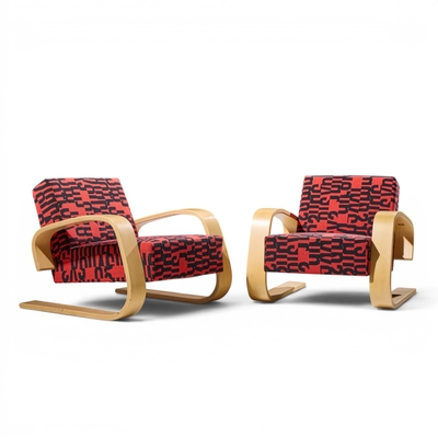 Alvar Aalto Alvar Aalto Armchair 400 Tank Mid Century Bentwood Lounge Chairs Pair