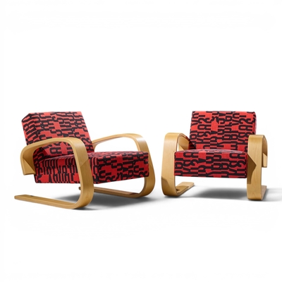 Alvar Aalto Alvar Aalto Armchair 400 Tank Mid Century Bentwood Lounge Chairs Pair