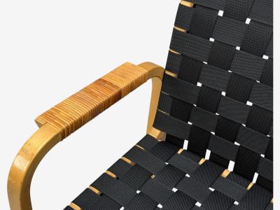 Alvar Aalto Alvar Aalto Birch Rattan Black Linen Webbing Armchairs Finland 1980s