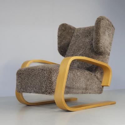 Alvar Aalto Alvar Aalto Highback Tank Arm Chair Model A 38 in Sheepskin Artek 1940s