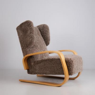 Alvar Aalto Alvar Aalto Highback Tank Arm Chair Model A 38 in Sheepskin Artek 1940s