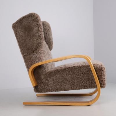 Alvar Aalto Alvar Aalto Highback Tank Arm Chair Model A 38 in Sheepskin Artek 1940s