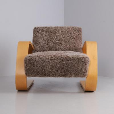 Alvar Aalto Alvar Aalto Highback Tank Arm Chair Model A 38 in Sheepskin Artek 1940s