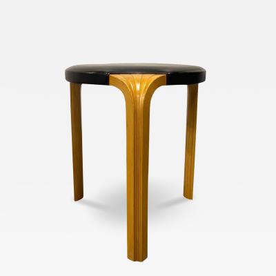 Alvar Aalto Alvar Aalto Stool X600 in Birch and Original Black Leather Artek 1960s