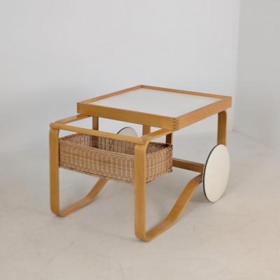 Alvar Aalto Alvar Aalto Tea Trolley 900 Birch Rattan White Tiles Artek Finland 1960s