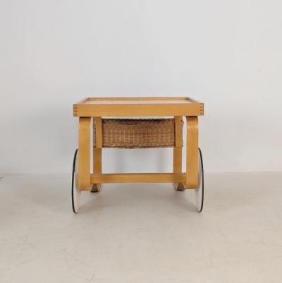 Alvar Aalto Alvar Aalto Tea Trolley 900 Birch Rattan White Tiles Artek Finland 1960s