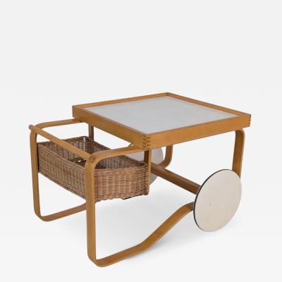 Alvar Aalto Alvar Aalto Tea Trolley 900 Birch Rattan White Tiles Artek Finland 1960s