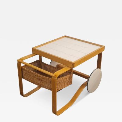 Alvar Aalto Alvar Aalto Tea Trolley Model 900 White Tiles Birch Rattan Artek 1960s