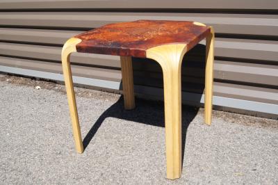 Alvar Aalto Fan Leg Side Table Model X601 in Birch and Leather by Alvar Aalto for Artek