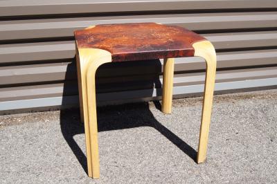 Alvar Aalto Fan Leg Side Table Model X601 in Birch and Leather by Alvar Aalto for Artek