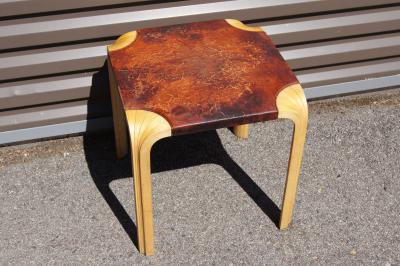 Alvar Aalto Fan Leg Side Table Model X601 in Birch and Leather by Alvar Aalto for Artek