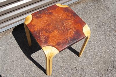 Alvar Aalto Fan Leg Side Table Model X601 in Birch and Leather by Alvar Aalto for Artek