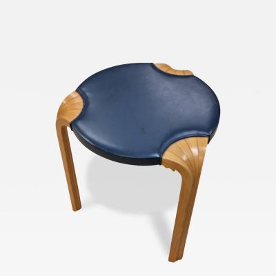 Alvar Aalto Rare Alvar Aalto Stool X600 for Artek in Original Blue Leather and Birch 1950s