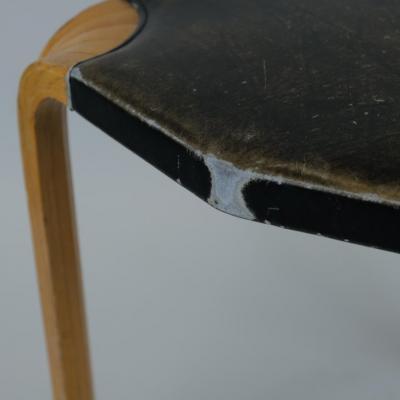 Alvar Aalto Rare Alvar Aalto Stool X602 with Fan Leg and Black Leather Artek 1950s
