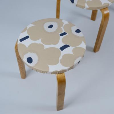 Alvar Aalto Set of 3 Alvar Aalto Stackable Stools Model 60 Marimekko Fabric Artek 1940s