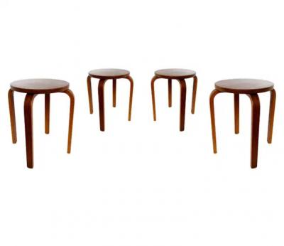Alvar Aalto Set of 4 Mid Century Danish Modern Teak Stacking Stools after Alvar Aalto
