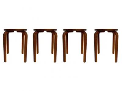 Alvar Aalto Set of 4 Mid Century Danish Modern Teak Stacking Stools after Alvar Aalto