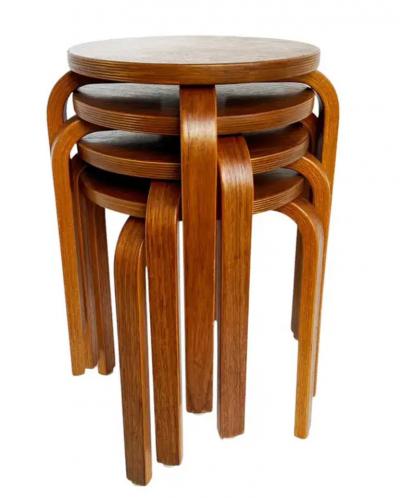 Alvar Aalto Set of 4 Mid Century Danish Modern Teak Stacking Stools after Alvar Aalto