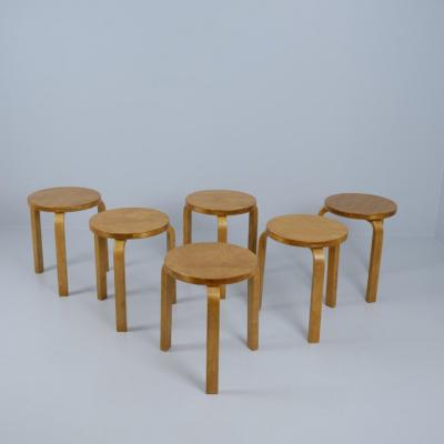 Alvar Aalto Set of 6 Alvar Aalto 3 Legged Stackable Stools Model 60 Artek 1960s