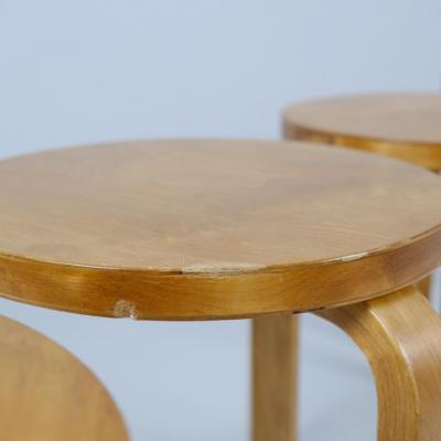 Alvar Aalto Set of 6 Alvar Aalto 3 Legged Stackable Stools Model 60 Artek 1960s